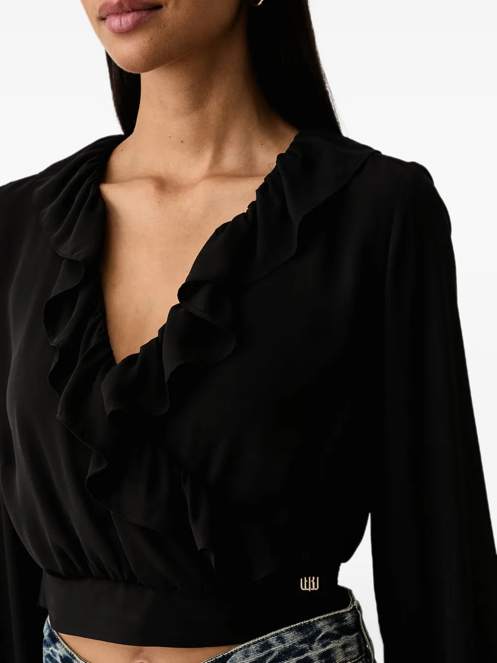 FRACOMINA ruffled cropped top Zwart