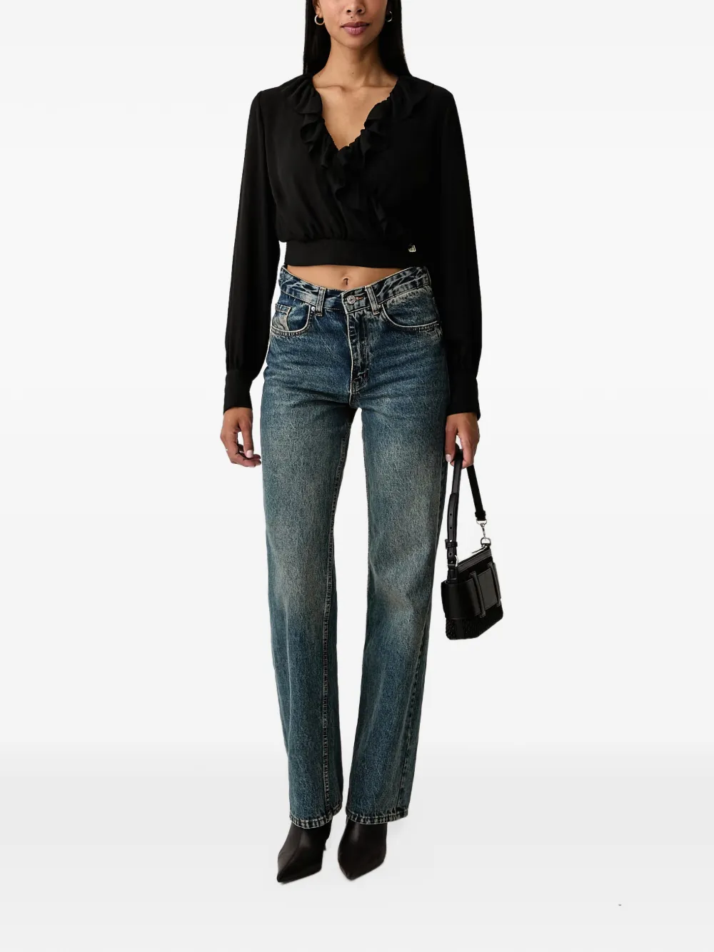 FRACOMINA ruffled cropped top Zwart