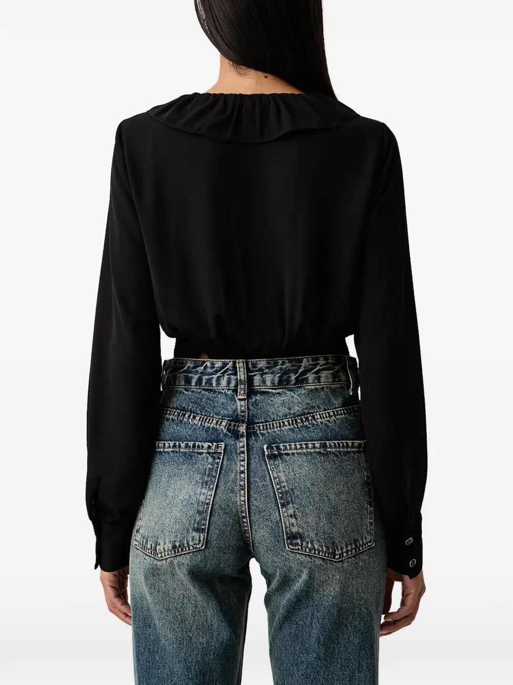 FRACOMINA ruffled cropped top Zwart
