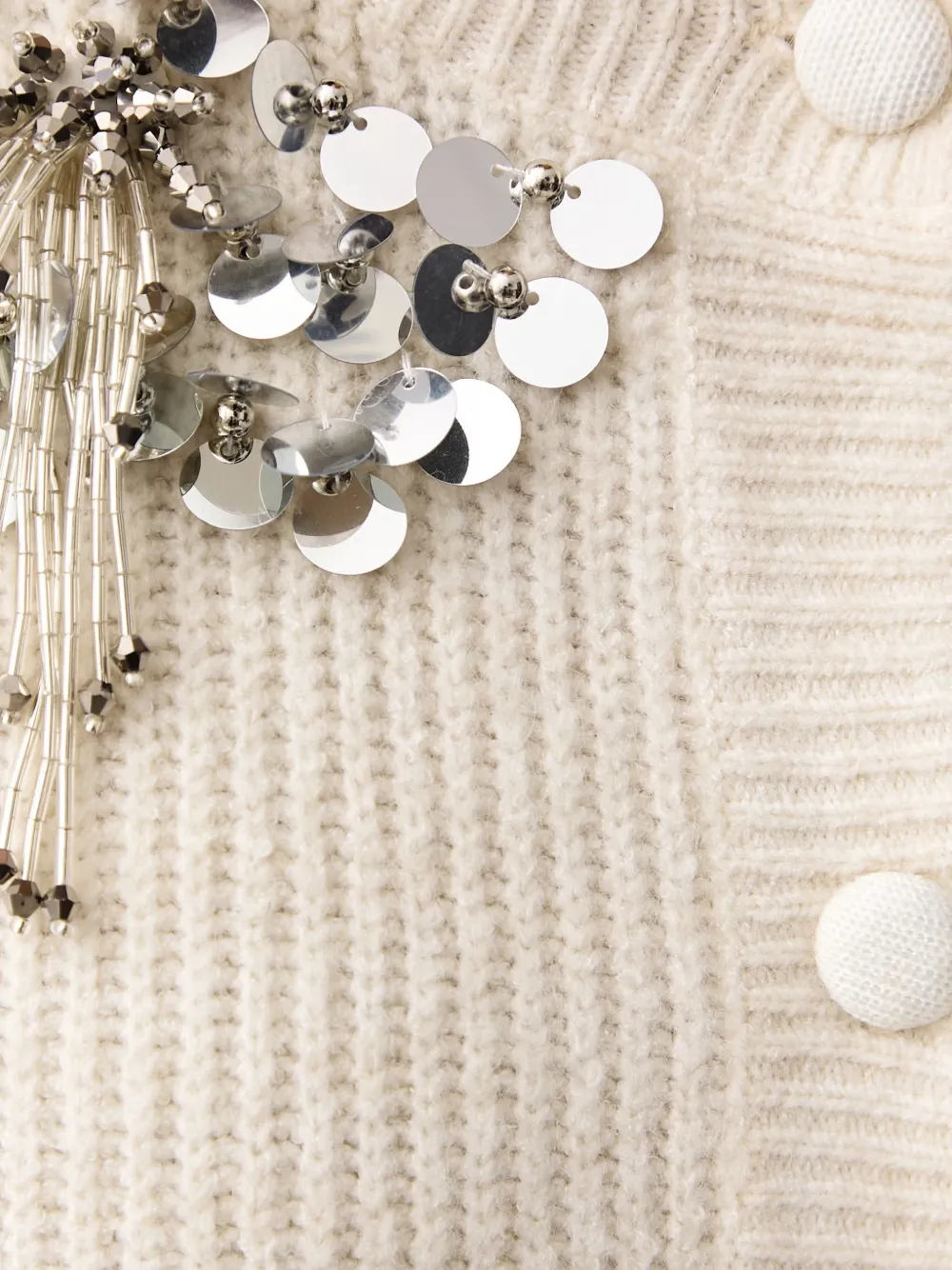 FRACOMINA sequin-embellished ribbed-knit cardigan Beige