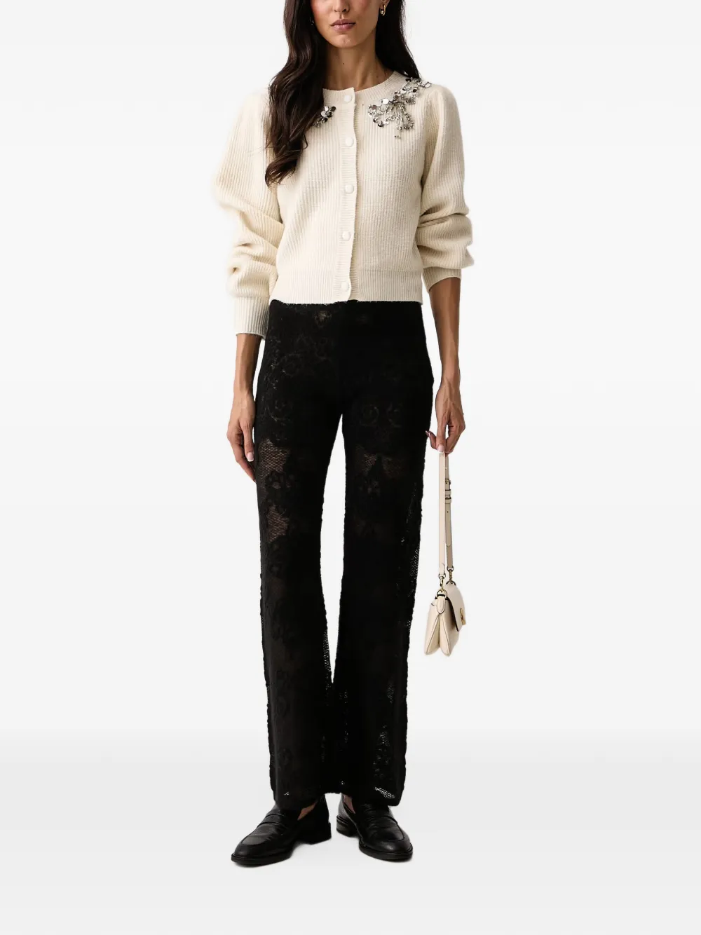 FRACOMINA sequin-embellished ribbed-knit cardigan Beige