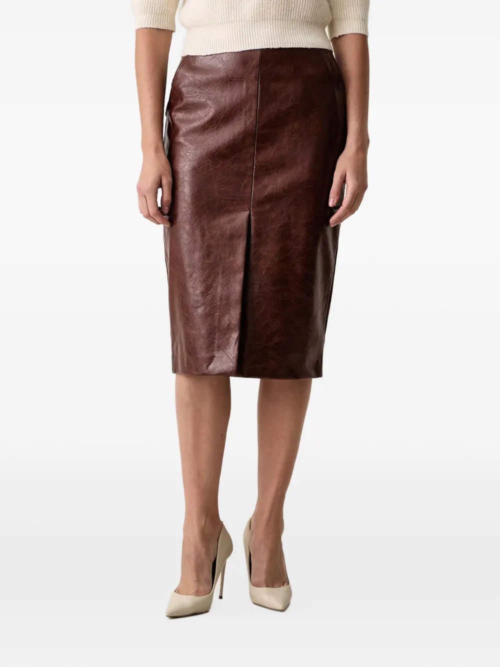 FRACOMINA crinkled-effect slit midi skirt - Marrone