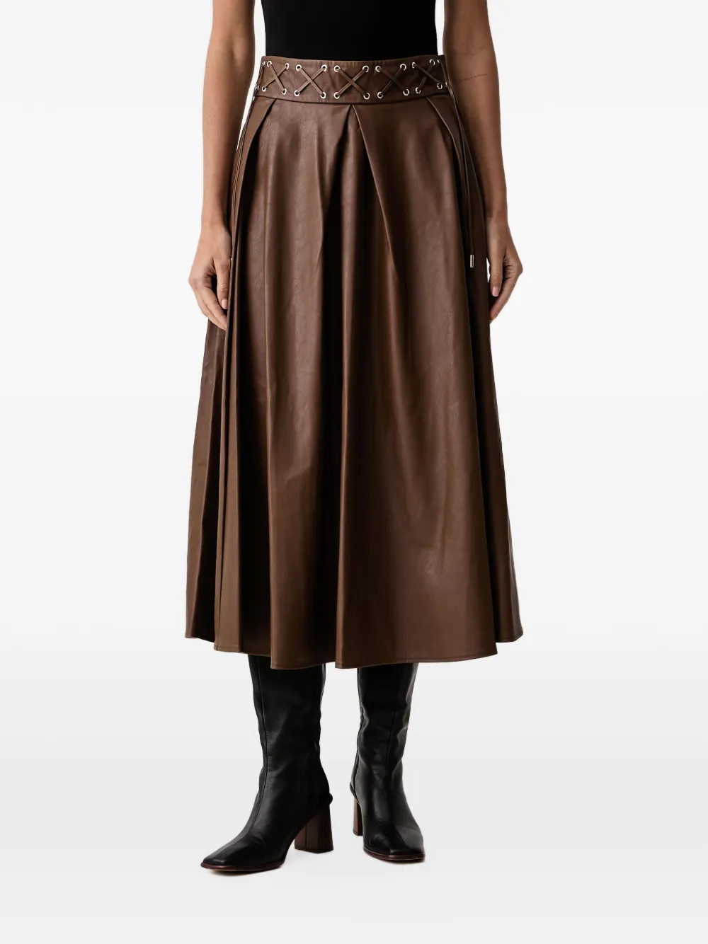 FRACOMINA lace-up pleated midi skirt - Marrone