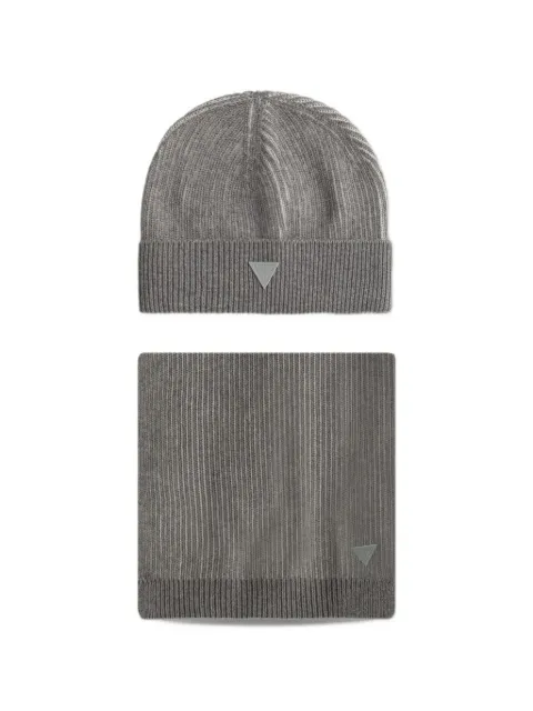 GUESS USA logo-patch ribbed-knit beanie hat and scarf set
