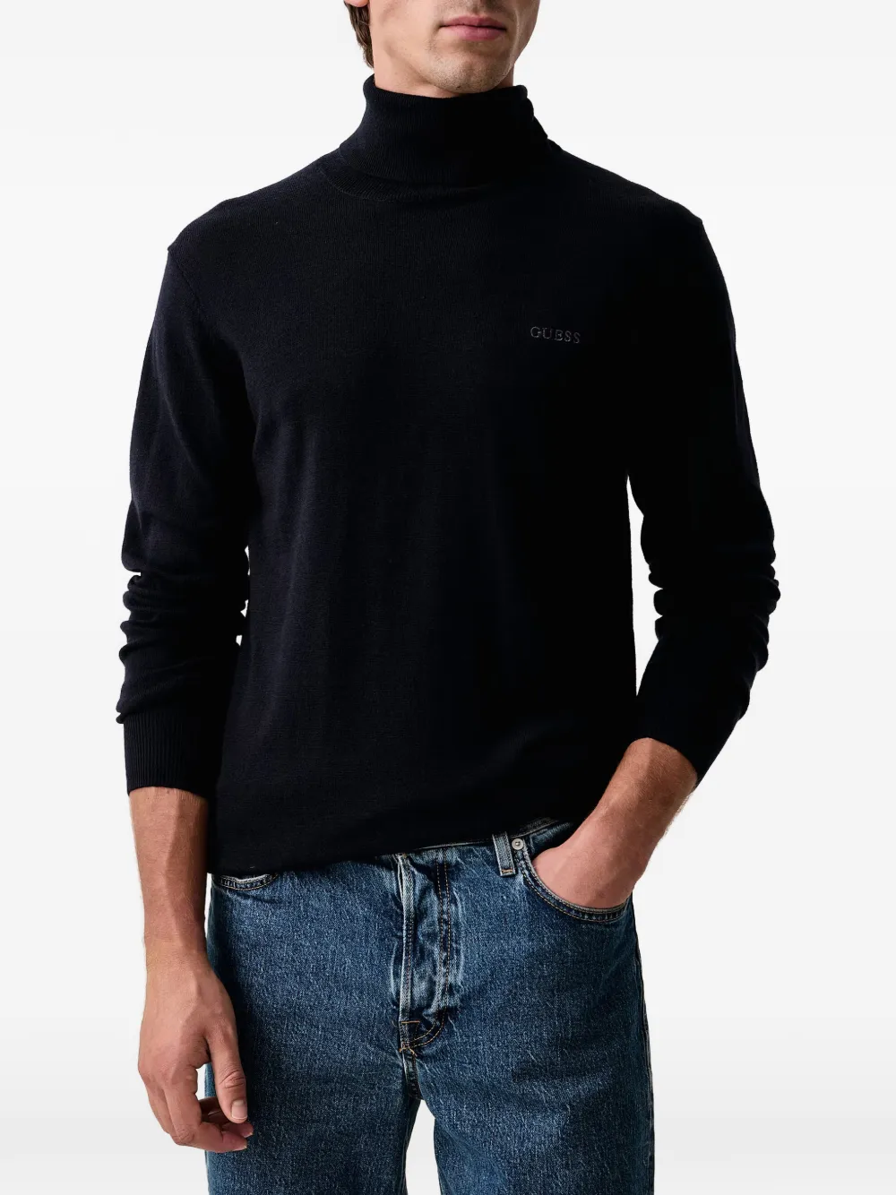 GUESS USA wool blend high neck sweater Blauw