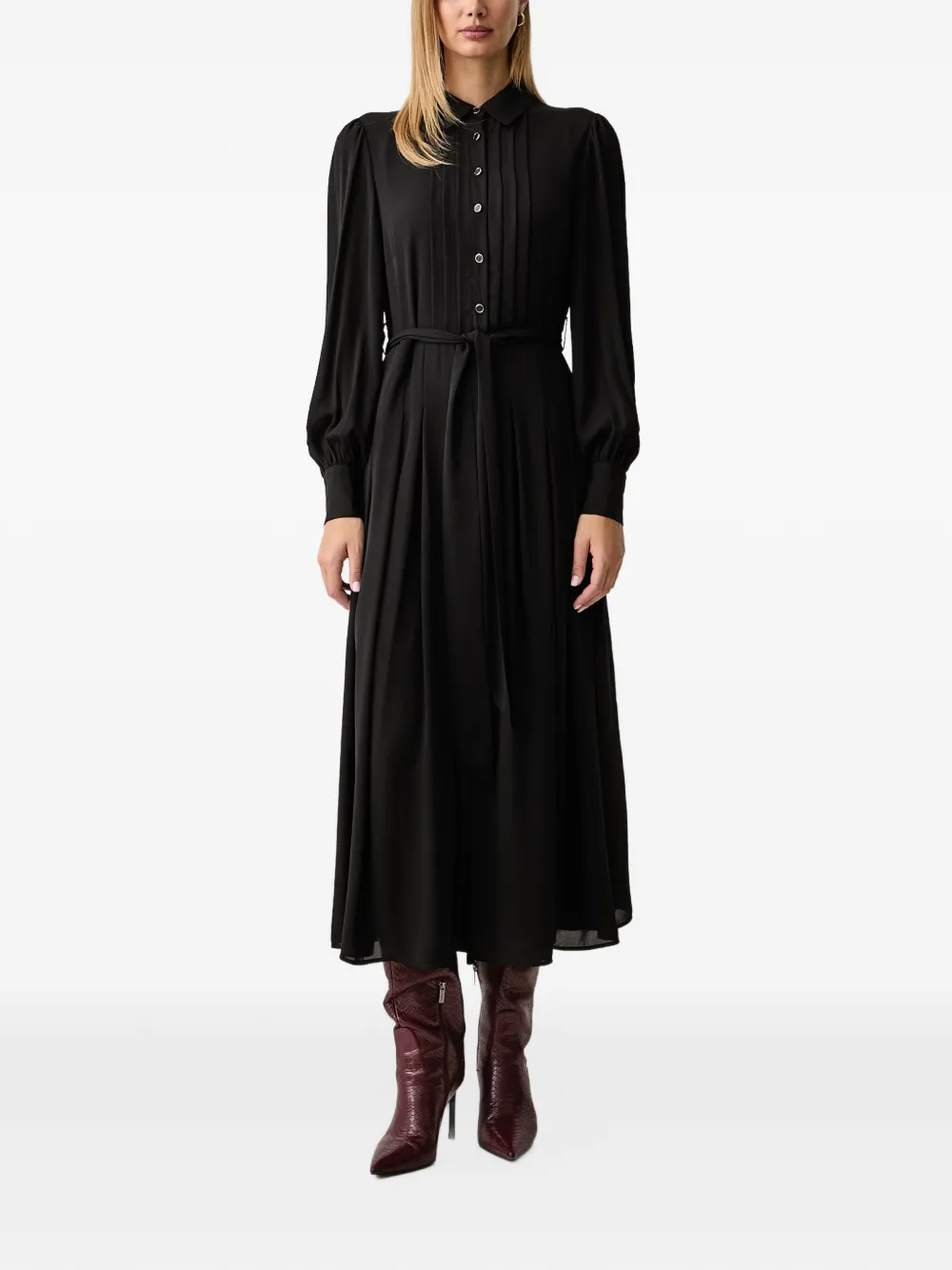 FRACOMINA belted pleated midi dress Zwart