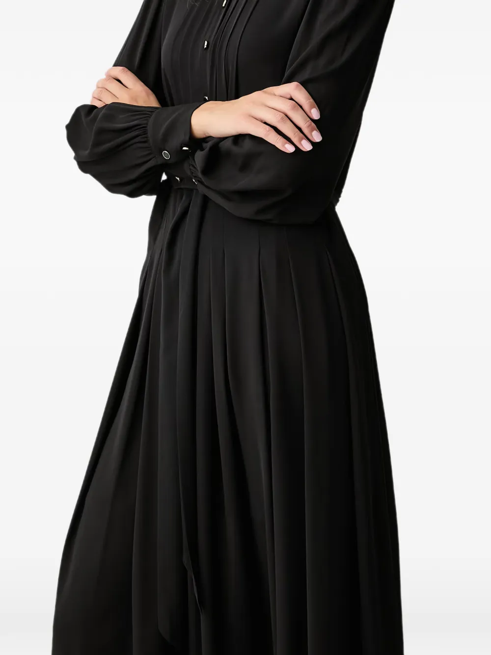 FRACOMINA belted pleated midi dress Zwart