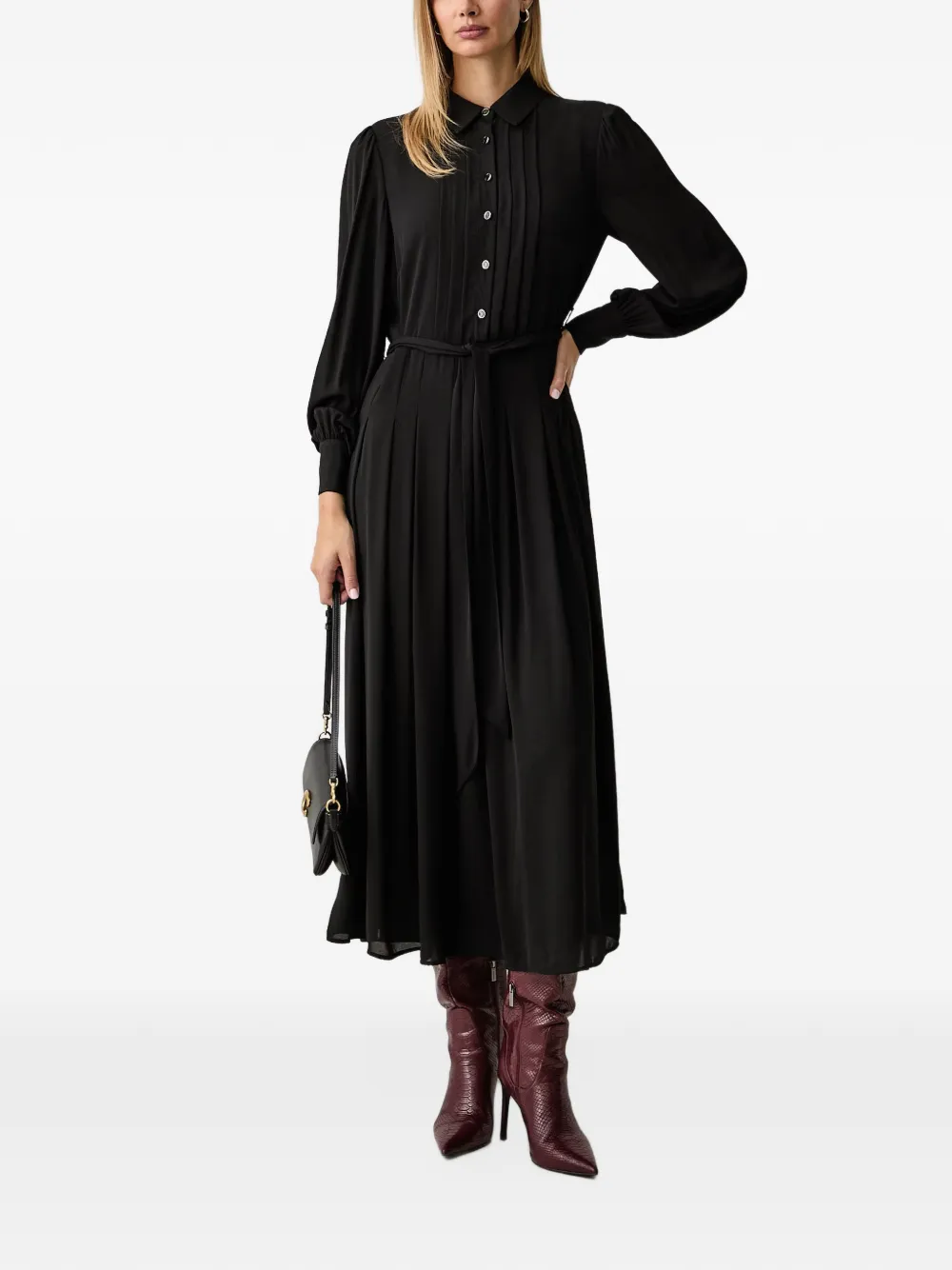 FRACOMINA belted pleated midi dress Zwart