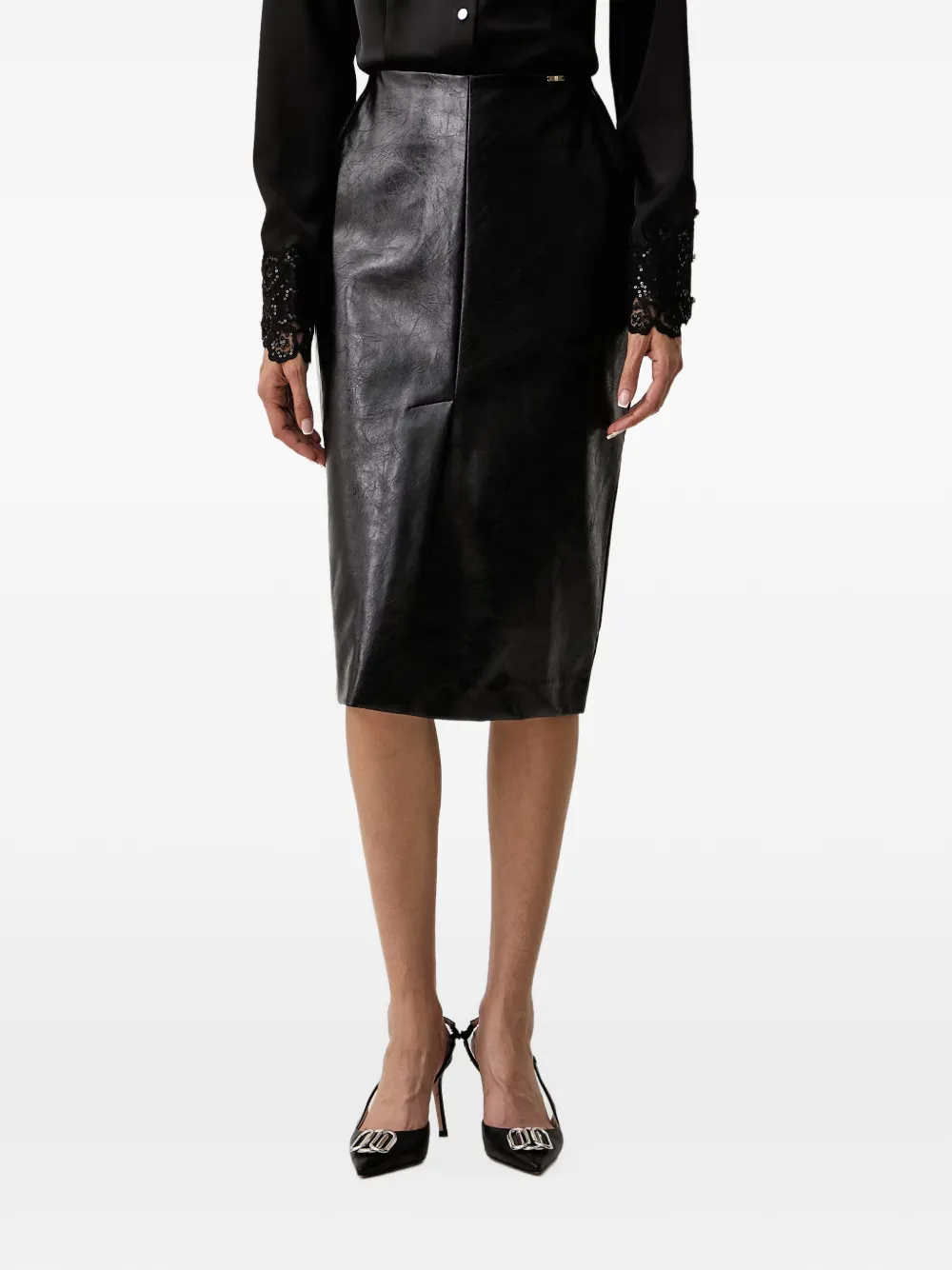 FRACOMINA crinkled-finish midi pencil skirt - Nero