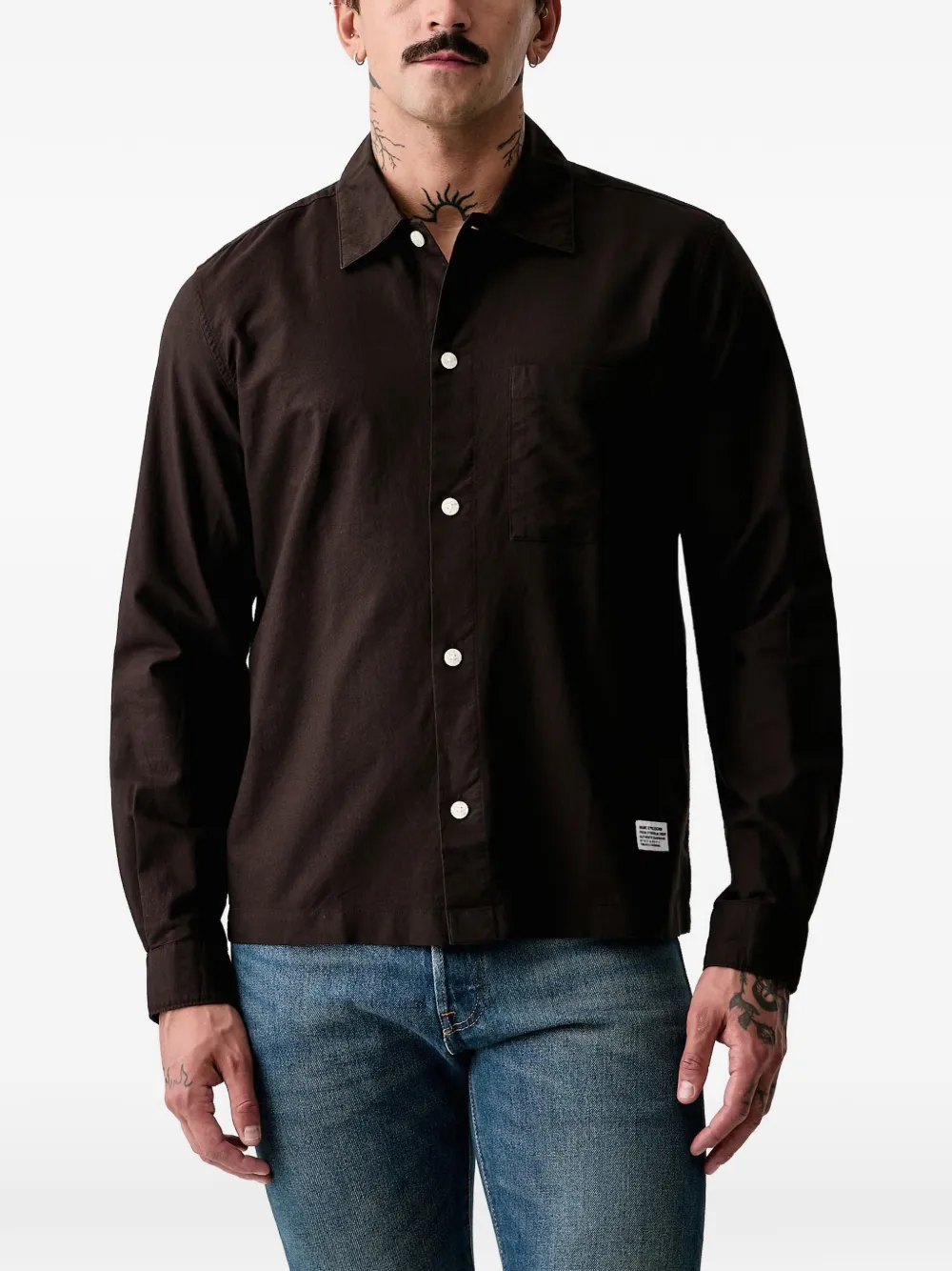 Marc O'Polo logo-patch chest-pocket shirt - Marrone