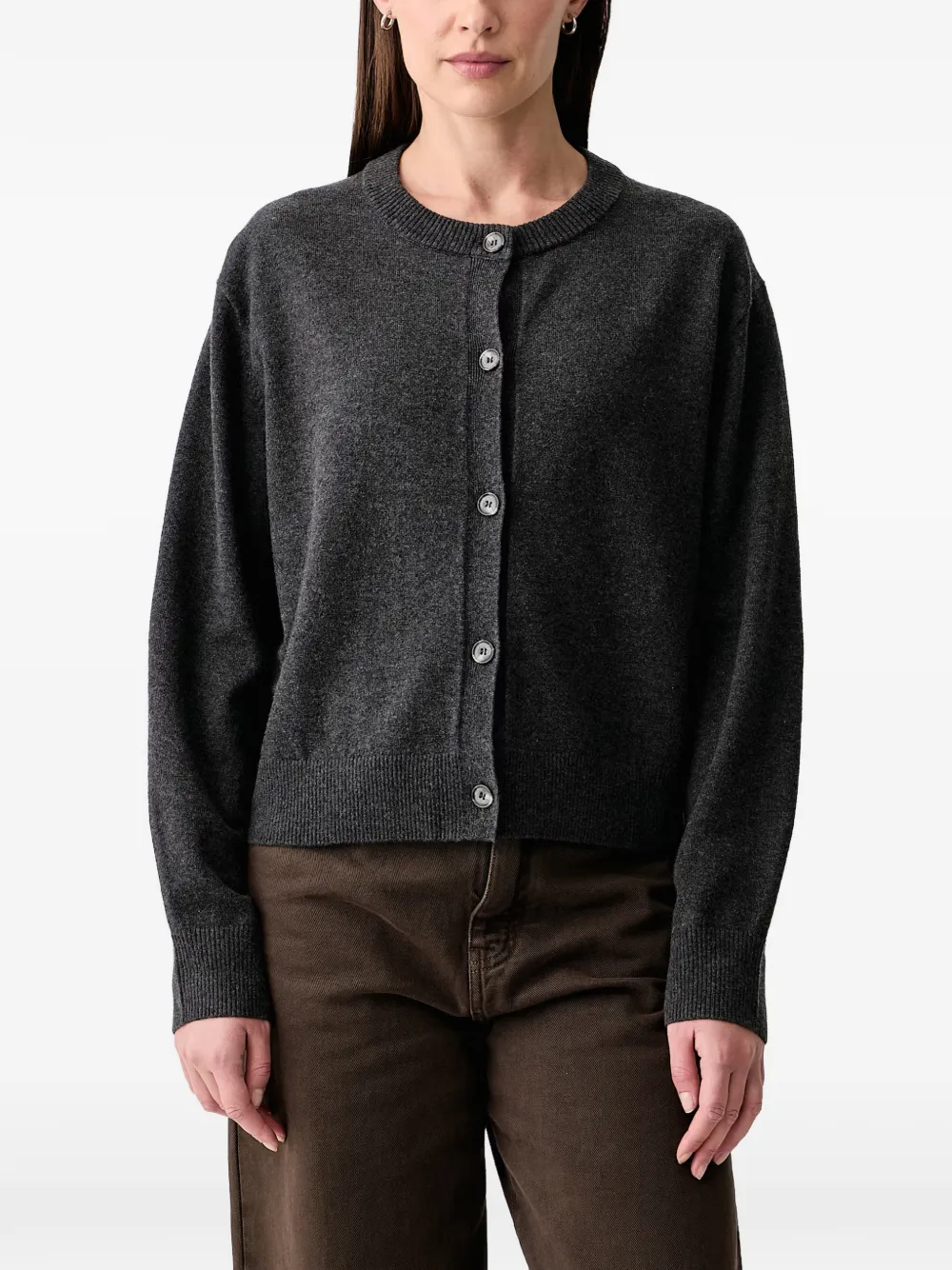 Marc O'Polo ribbed-trim button-up cardigan Grijs