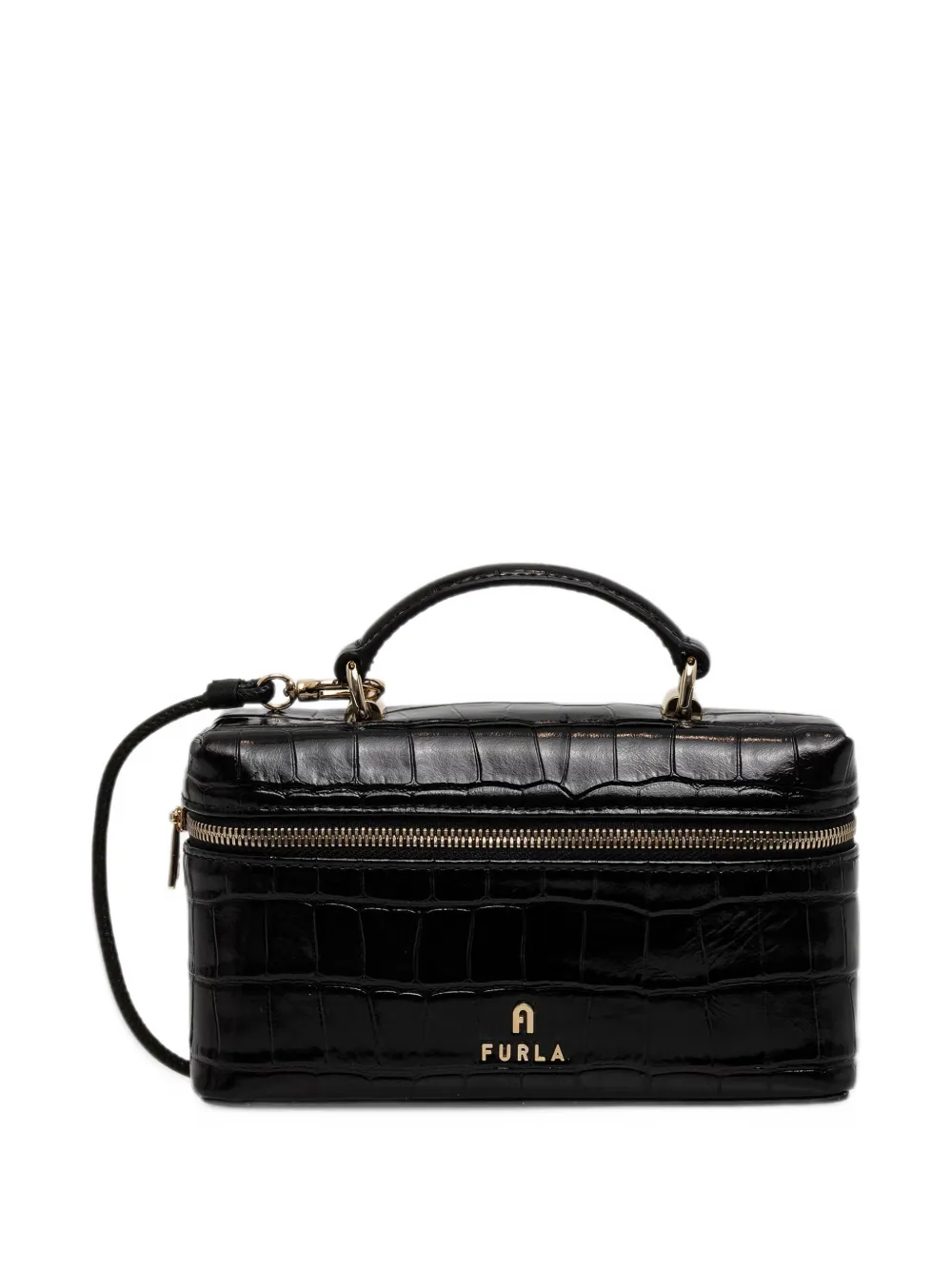 Furla Camelia Micro croc-effect make-up bag - Nero