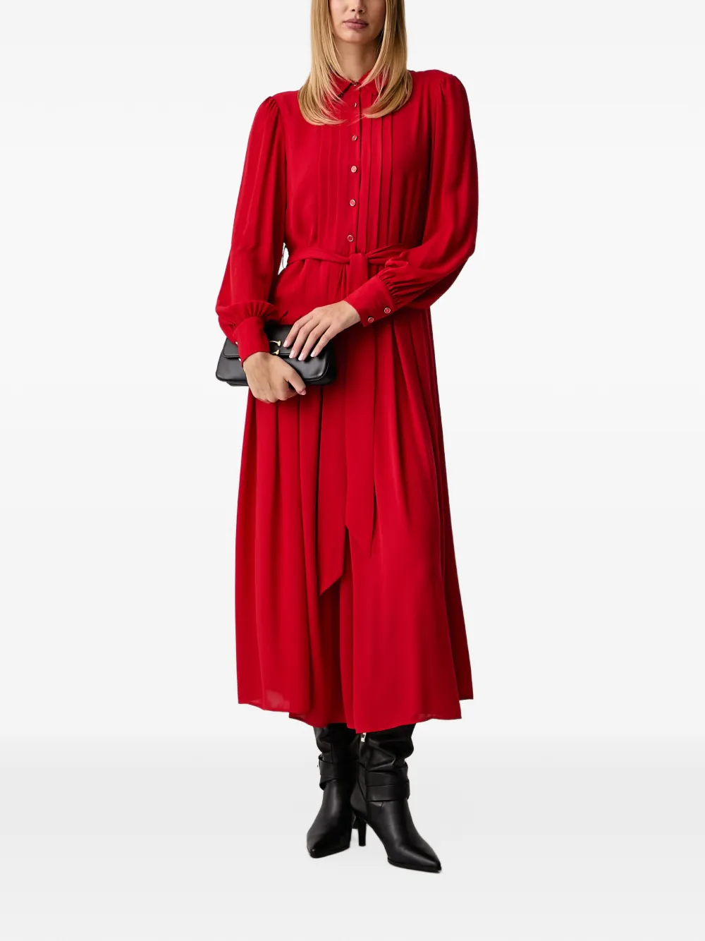 FRACOMINA pleated-detail belted maxi dress Rood