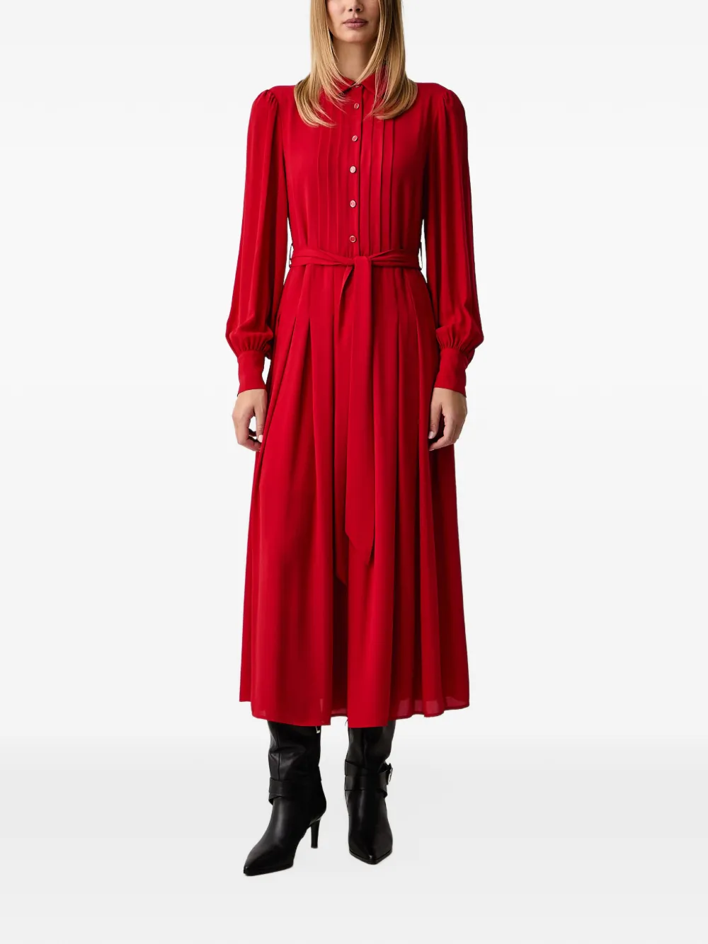 FRACOMINA Maxi-jurk met geplooid detail en ceintuur Rood