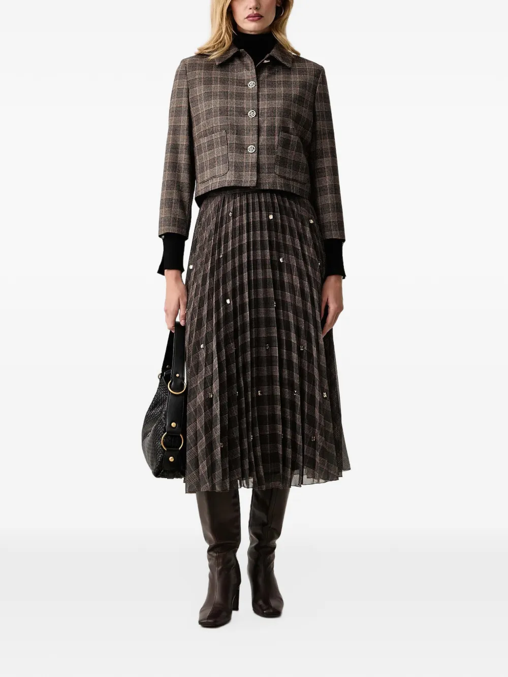 FRACOMINA check-pattern pleated midi skirt Bruin