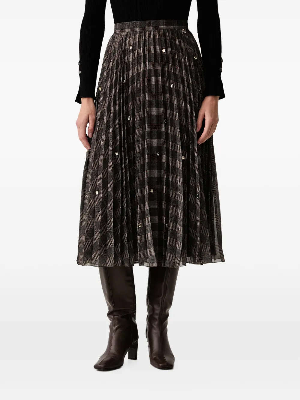 FRACOMINA check-pattern pleated midi skirt Bruin