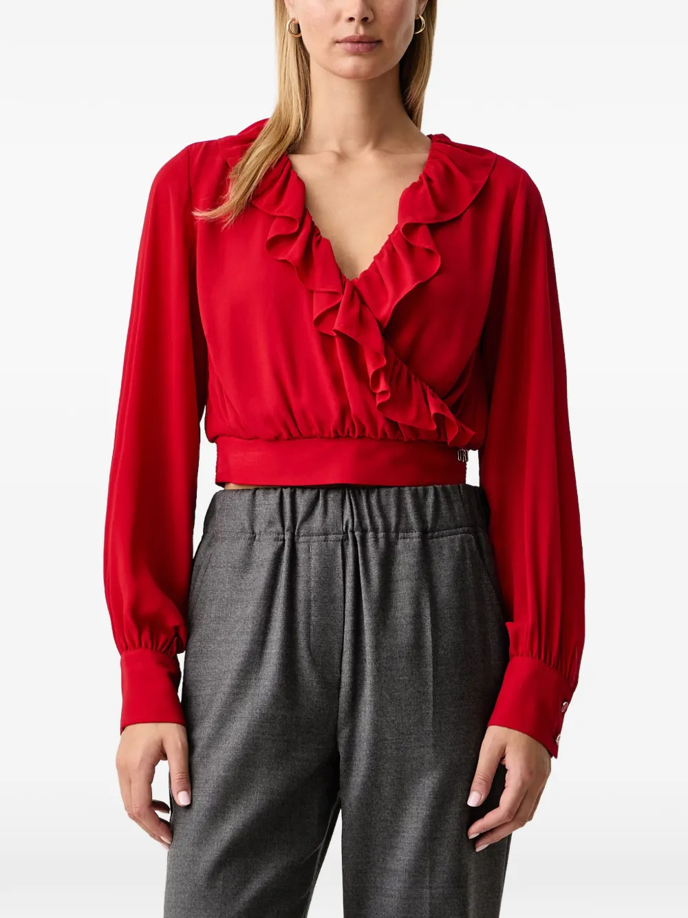 FRACOMINA ruffled-trim cropped blouse - Rosso