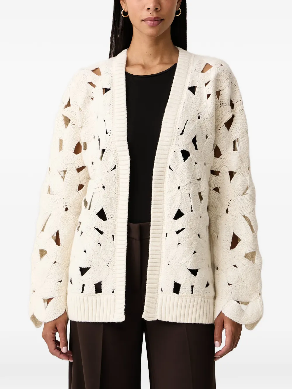 FRACOMINA crochet-knit cut-out cardigan Beige