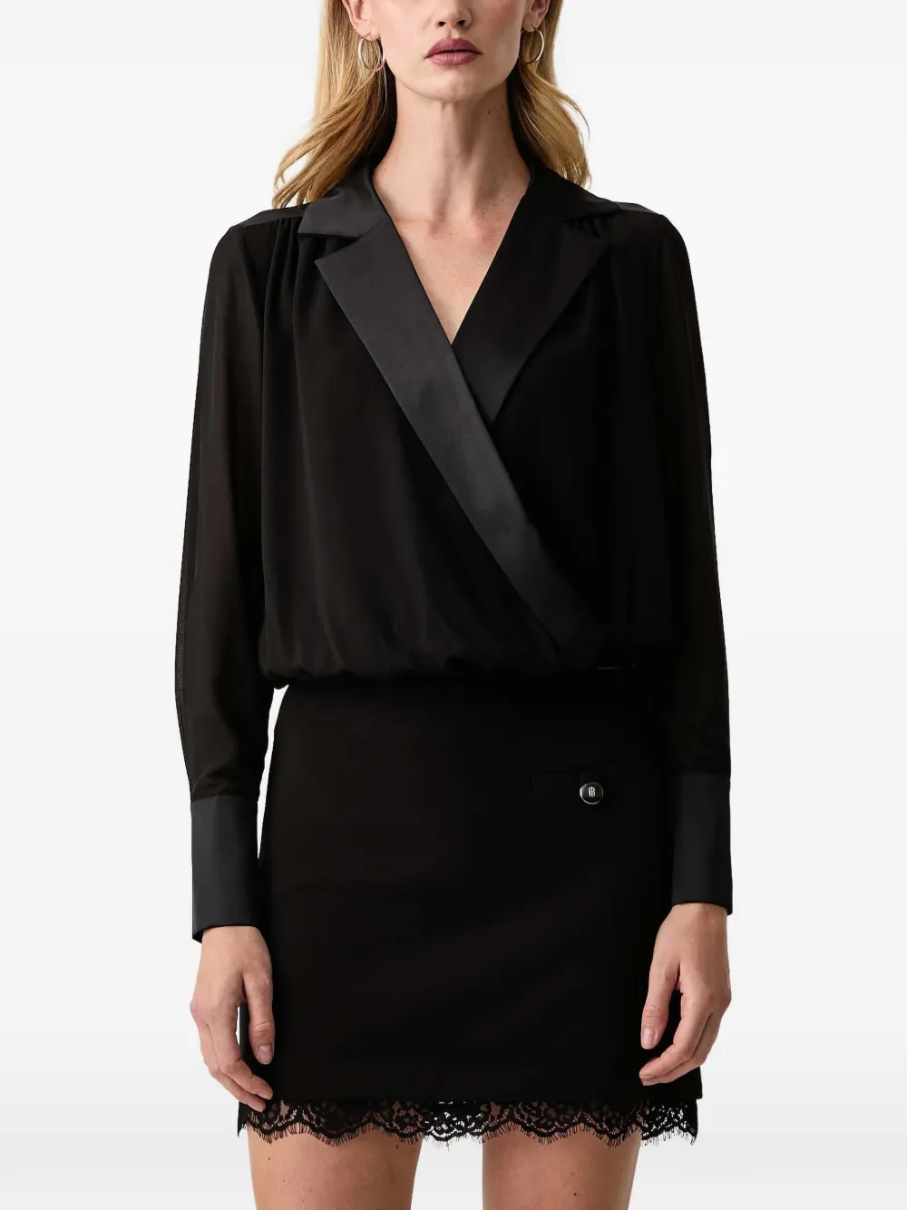 FRACOMINA satin-trim wrap blouse Zwart