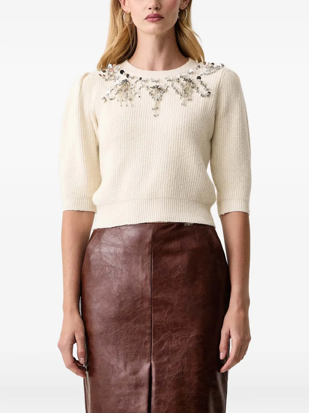 FRACOMINA sequin-embellished cropped sweater Beige