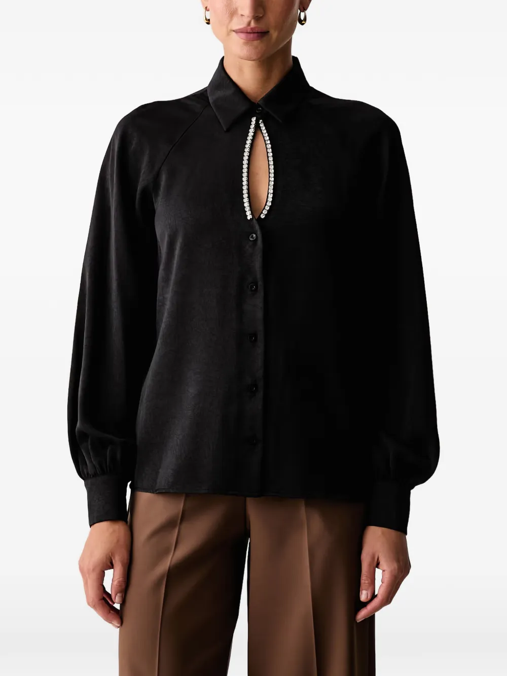 FRACOMINA crystal-embellished cut-out blouse Zwart