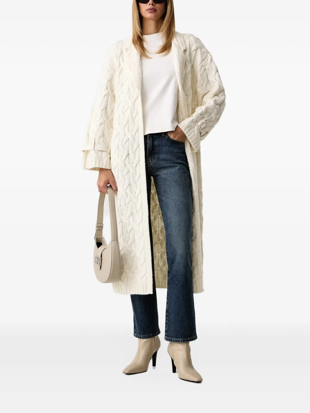 FRACOMINA cable-knit buckled-cuff cardigan Beige
