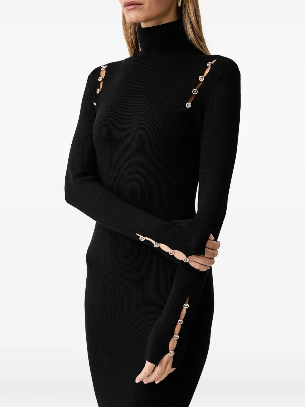 FRACOMINA button-detail ribbed-knit midi dress Zwart