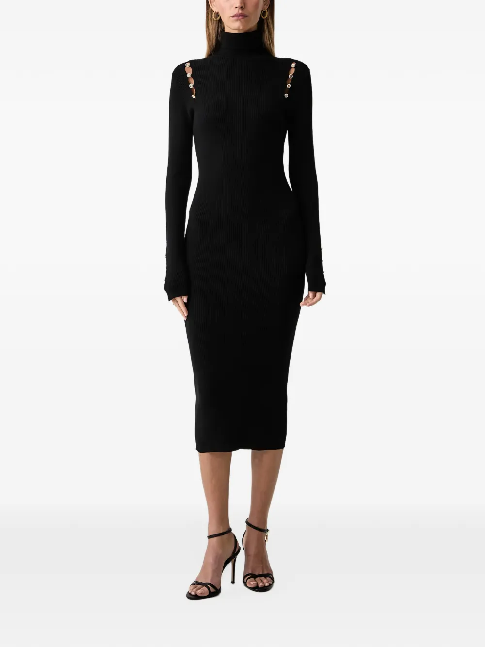 FRACOMINA button-detail ribbed-knit midi dress Zwart