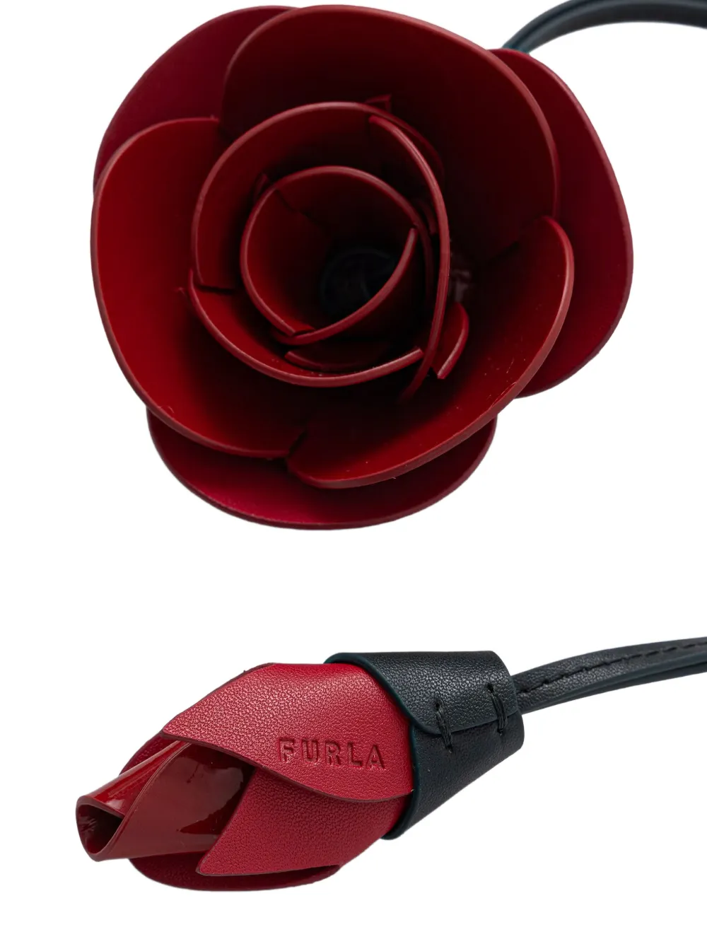 Furla Allegra rose-detail leather keyring charm Rood