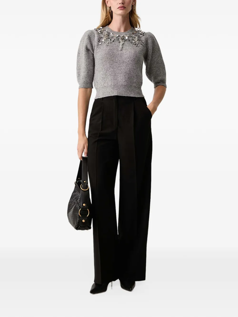 FRACOMINA sequin-embellished puff-sleeve sweater Grijs