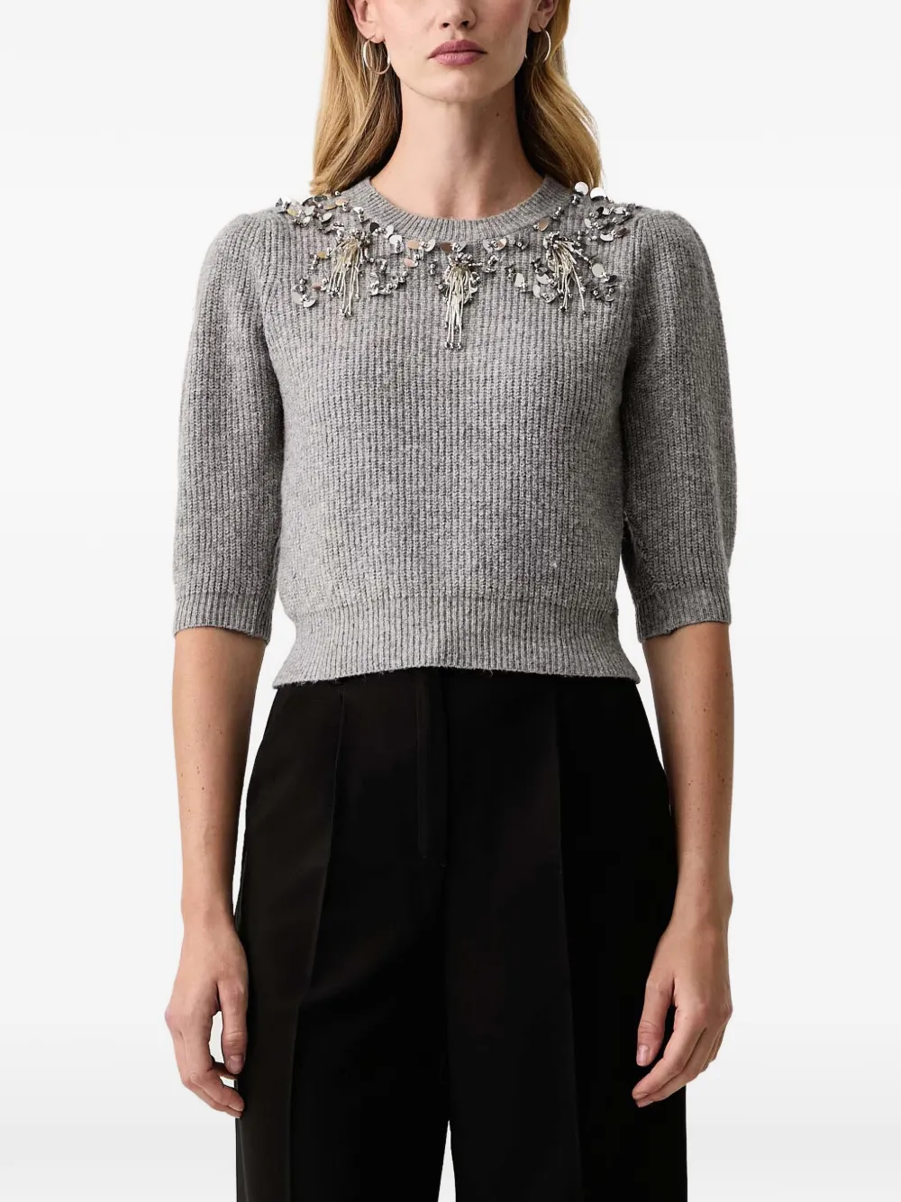 FRACOMINA sequin-embellished puff-sleeve sweater Grijs