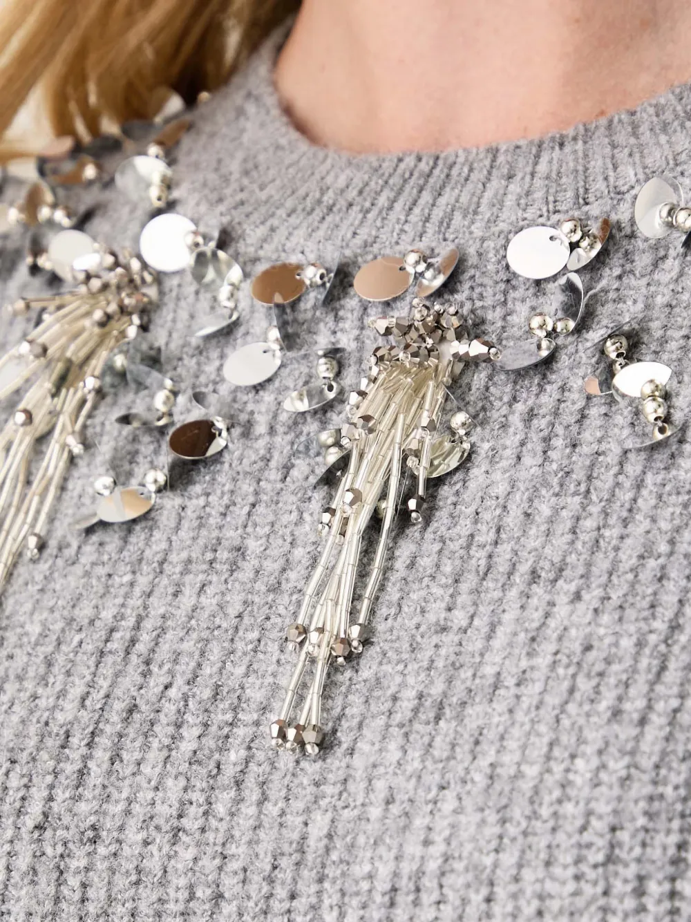 FRACOMINA sequin-embellished puff-sleeve sweater Grijs