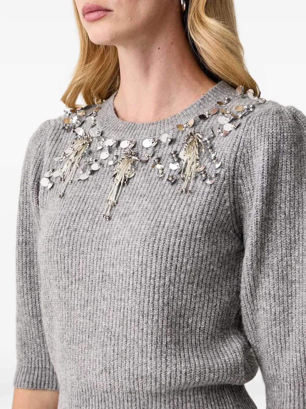 FRACOMINA sequin-embellished puff-sleeve sweater Grijs