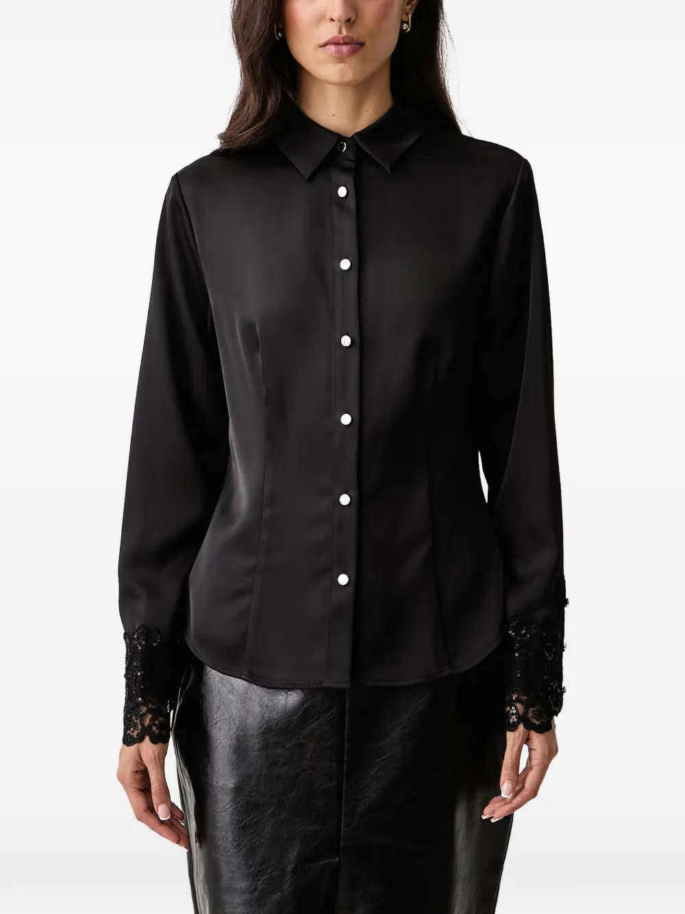 FRACOMINA lace-trim sequin-embellished shirt Zwart
