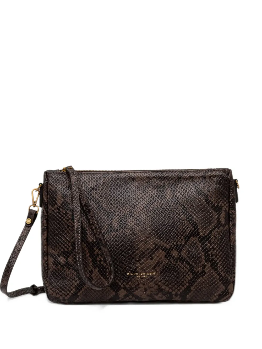 GIANNI CHIARINI Nora snake-effect clutch bag - Marrone