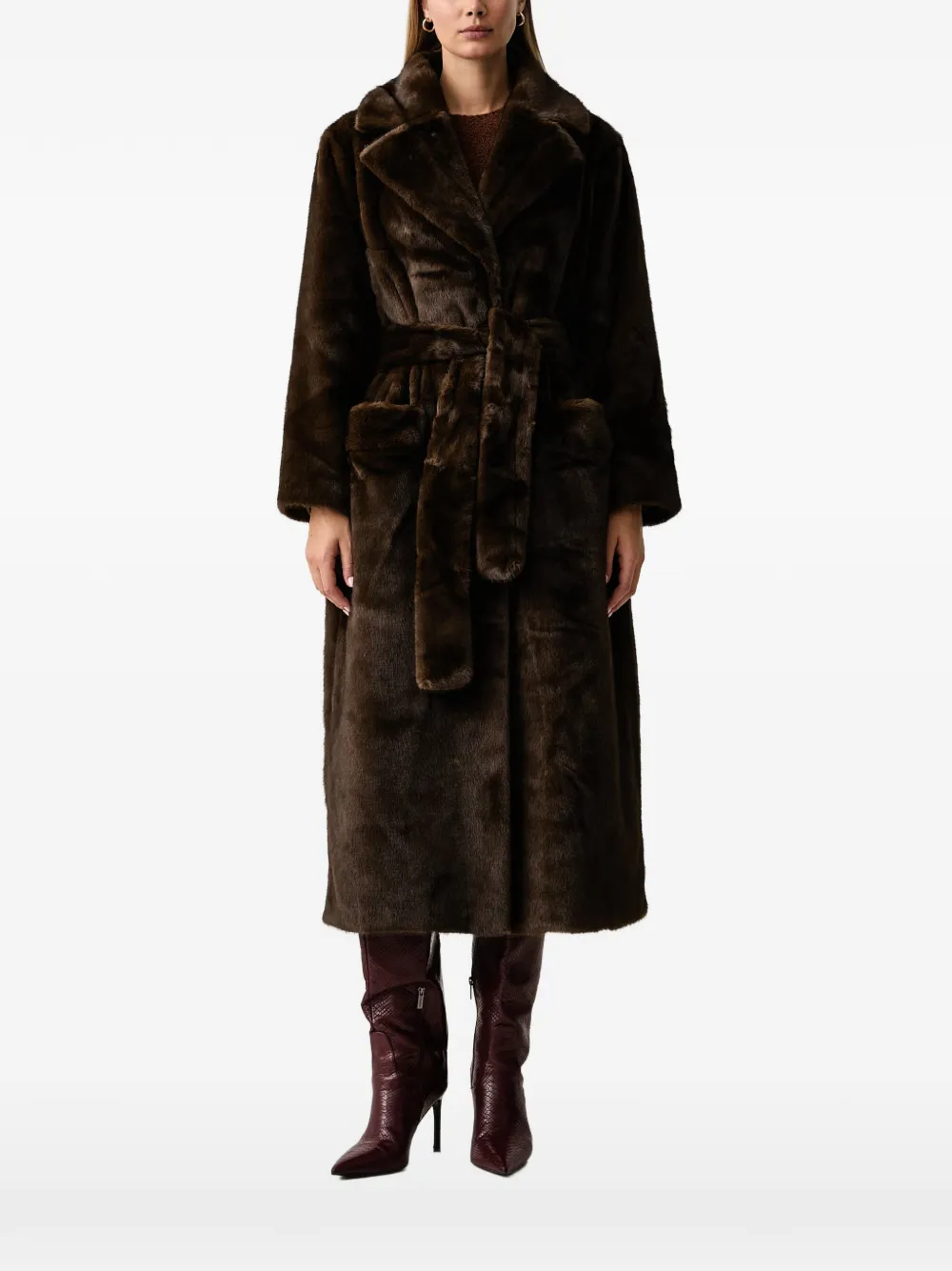 FRACOMINA classic long sleeves belted coat Bruin