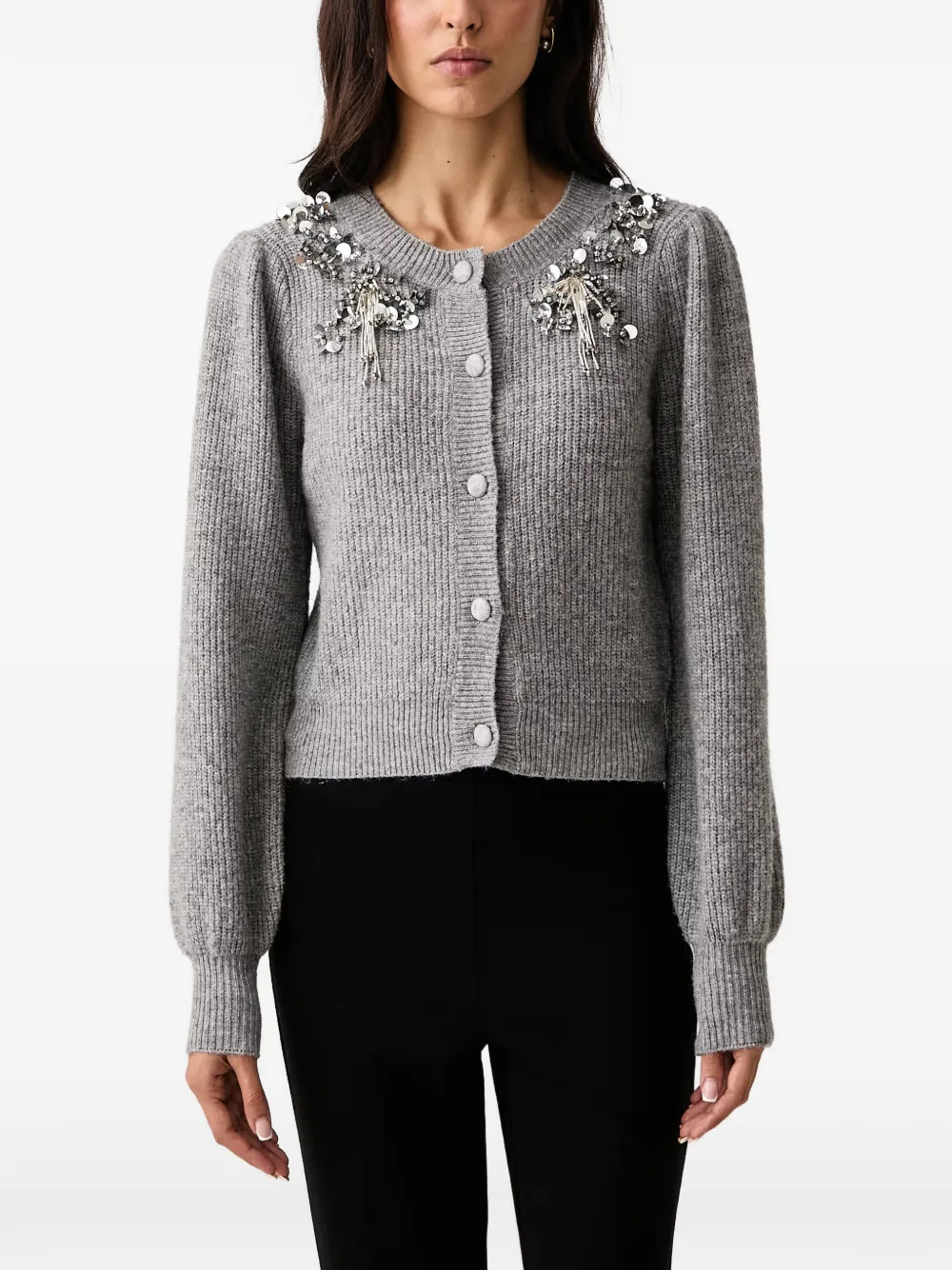 FRACOMINA sequin-embellished puffed-sleeve cardigan Grijs