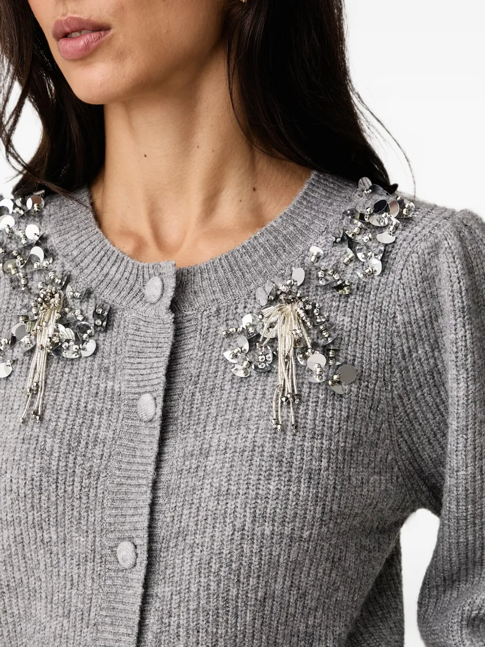 FRACOMINA sequin-embellished puffed-sleeve cardigan Grijs