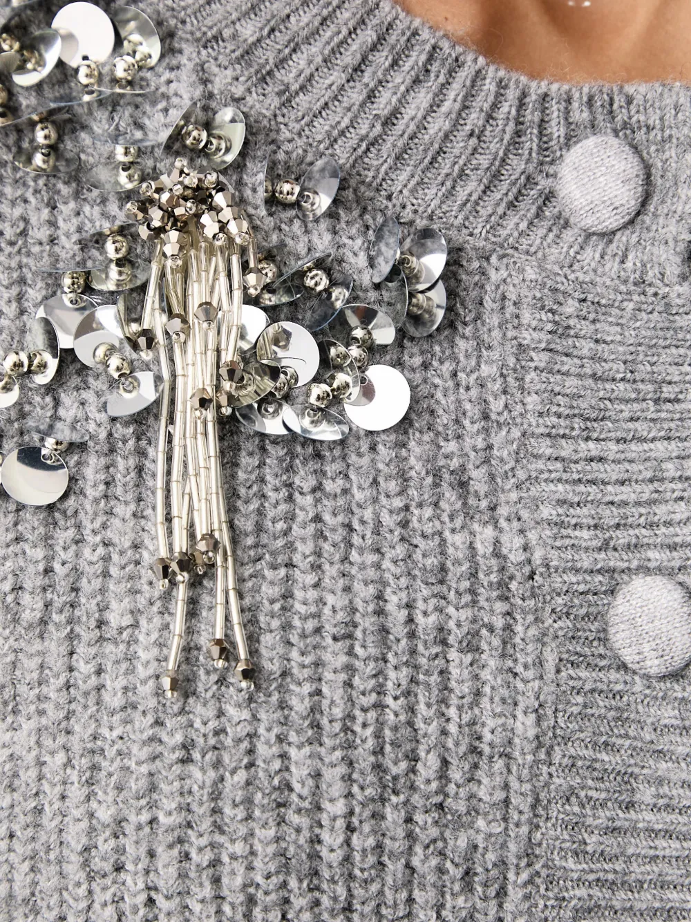 FRACOMINA sequin-embellished puffed-sleeve cardigan Grijs