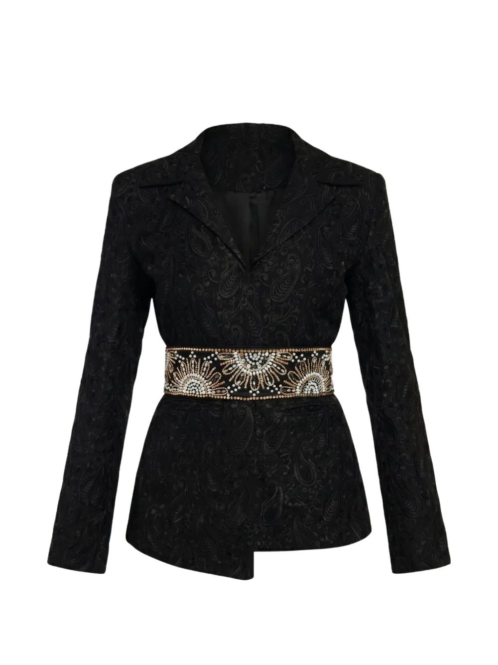 INTERNATIONAL APPEAL paisley-textured belted blazer - Noir