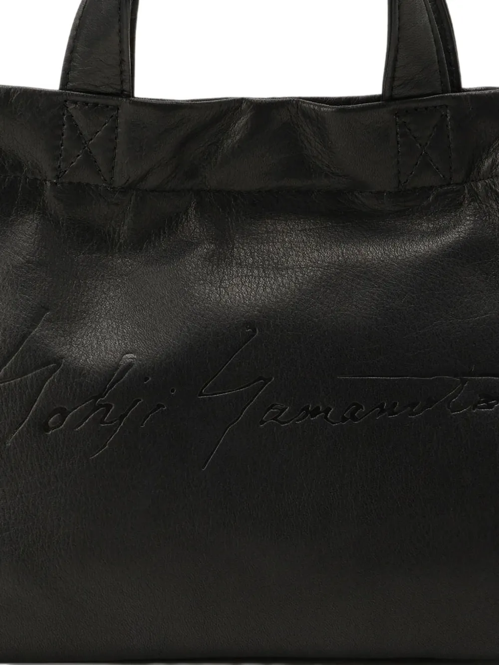 Discord Yohji Yamamoto mini logo-embossed leather tote bag Zwart