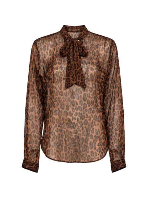 Blanca Vita leopard-print pussy-bow blouse