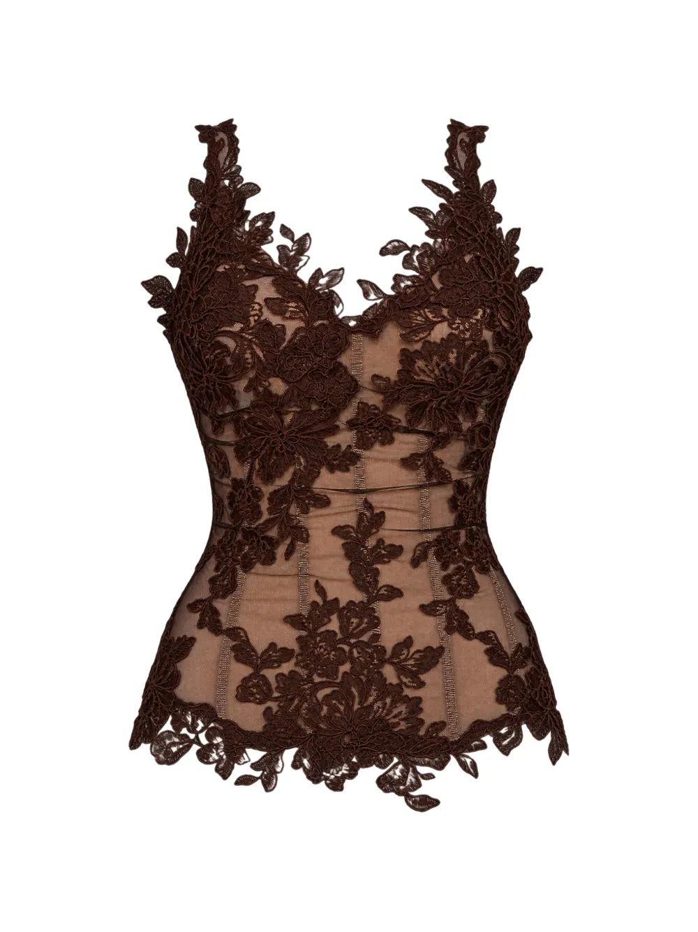 Giuseppe Di Morabito floral-lace asymmetric top Bruin