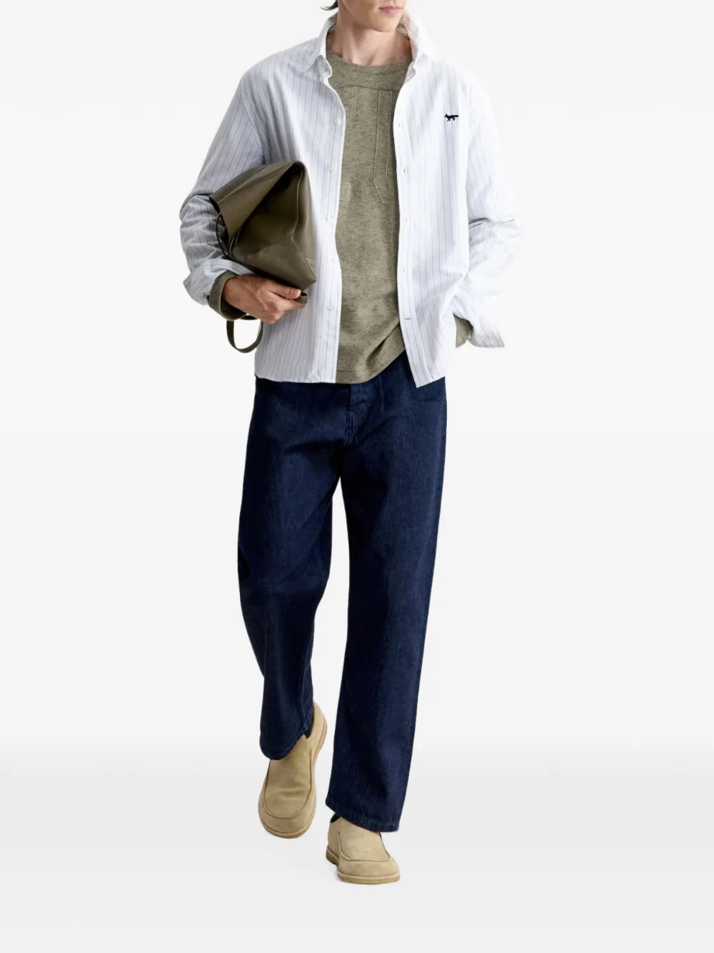 Maison Kitsuné Profile Fox striped shirt Wit