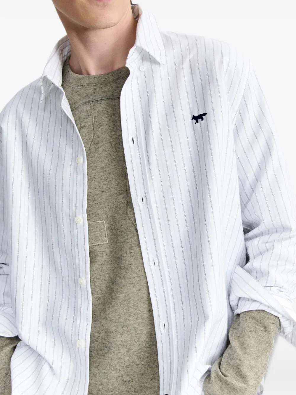 Maison Kitsuné Profile Fox striped shirt Wit