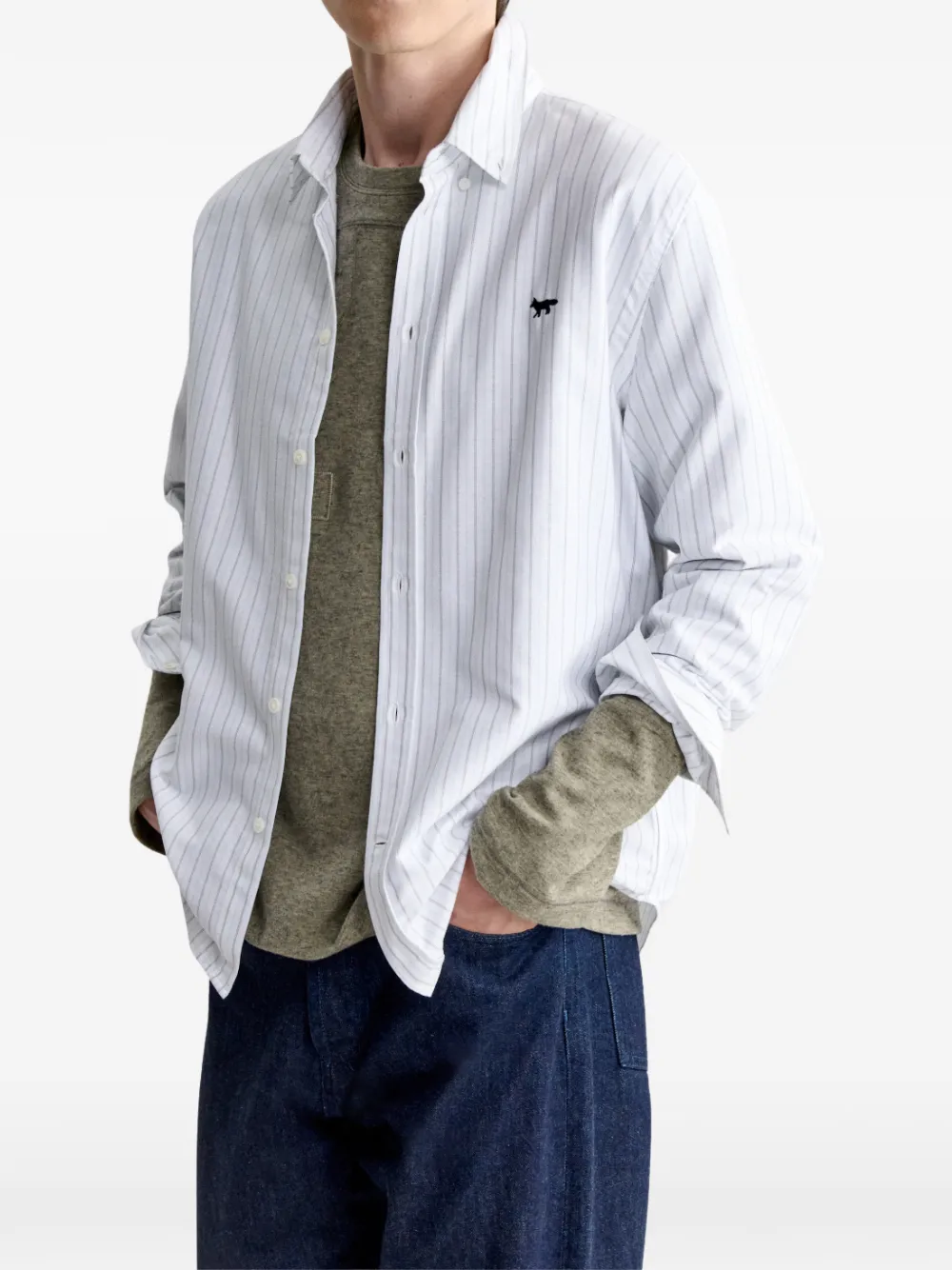 Maison Kitsuné Profile Fox striped shirt Wit