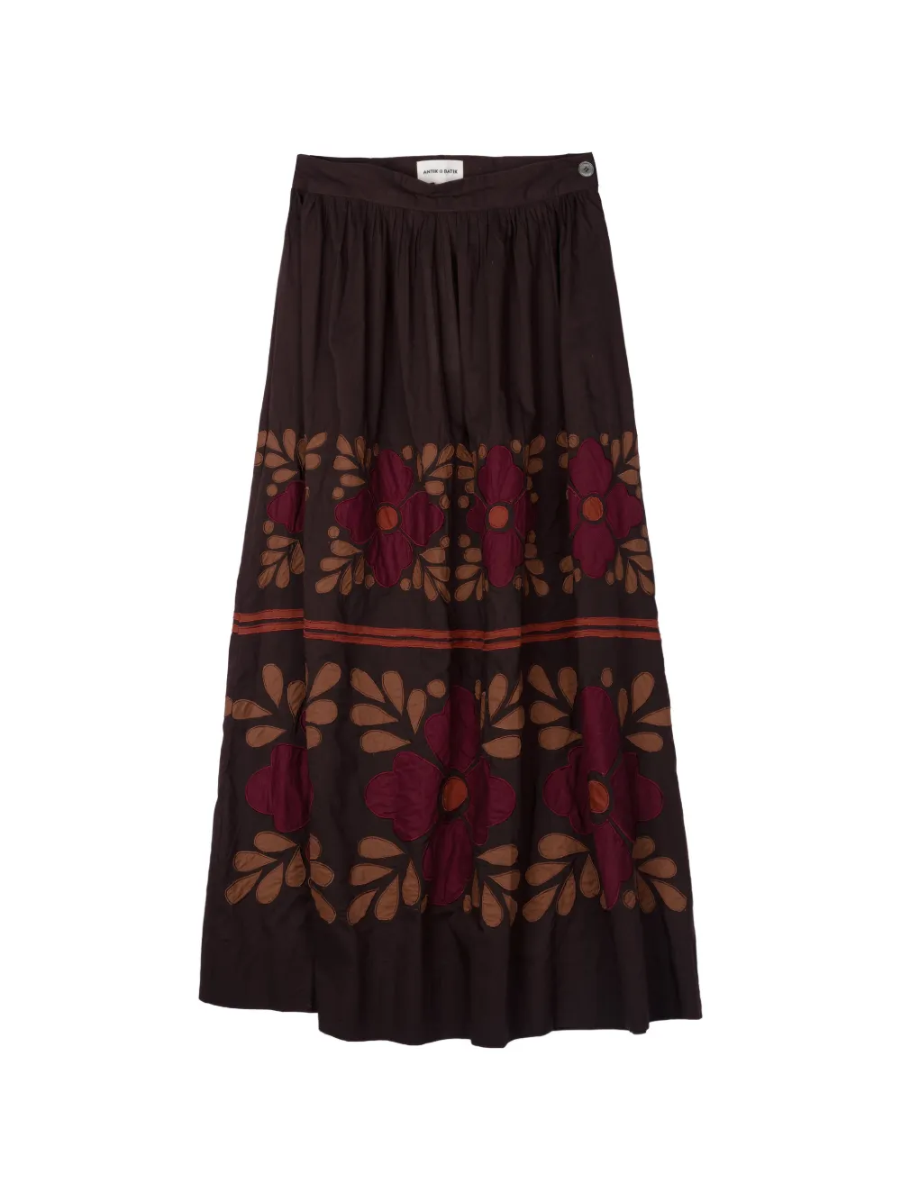 Antik Batik Axo floral-appliqué maxi skirt - Marrone