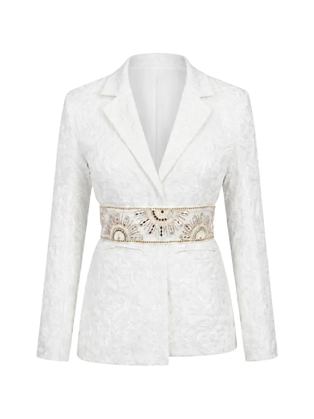 INTERNATIONAL APPEAL paisley-textured embellished-belt blazer - Blanc