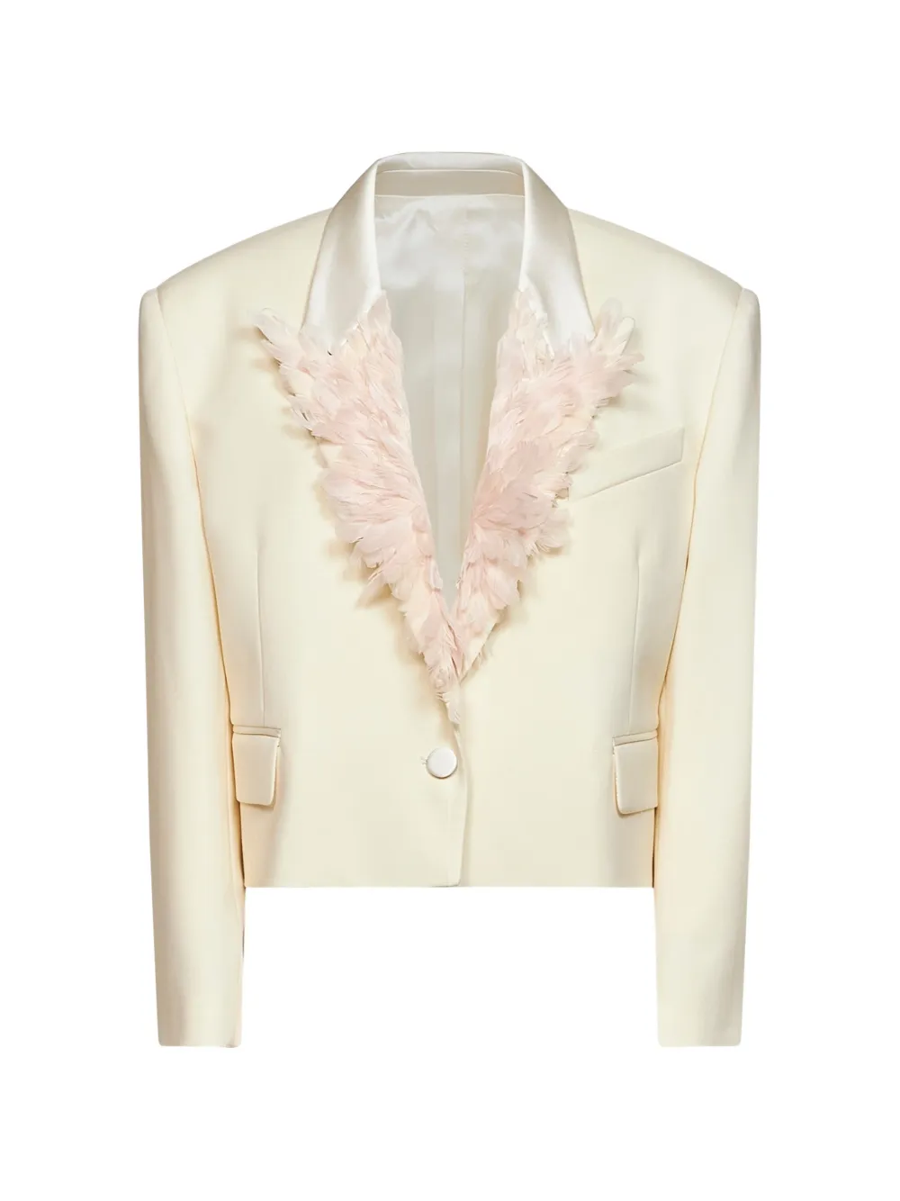 The Attico feather-embroidered cropped jacket Beige