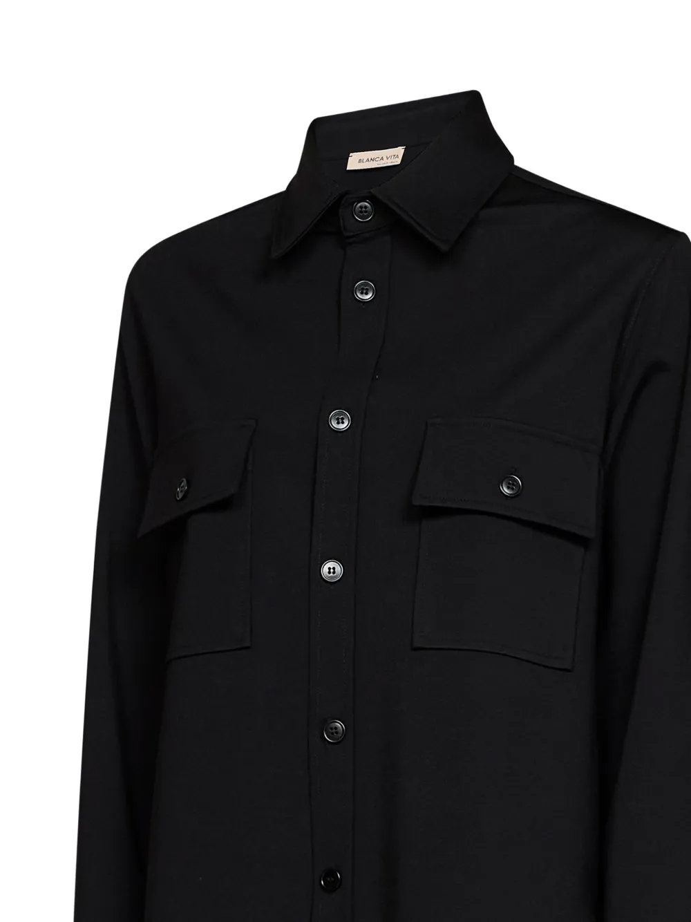 Blanca Vita patch-pocket curved-hem shirt Zwart
